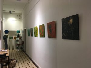 A wall full of my 50cm x 50cm paintings 