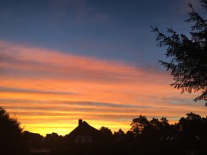 Last morning's sunrise over the roofs of Westerland, Sylt