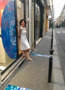 11 rue des Saints Pères in Paris, and a blown up cut out of one of my paintings on the shopfront